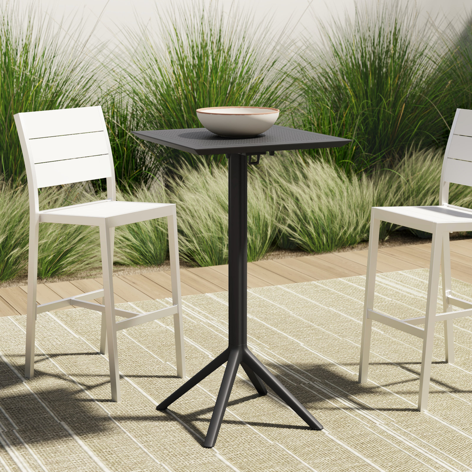 Farrah Folding Plastic Bar Table, Black
