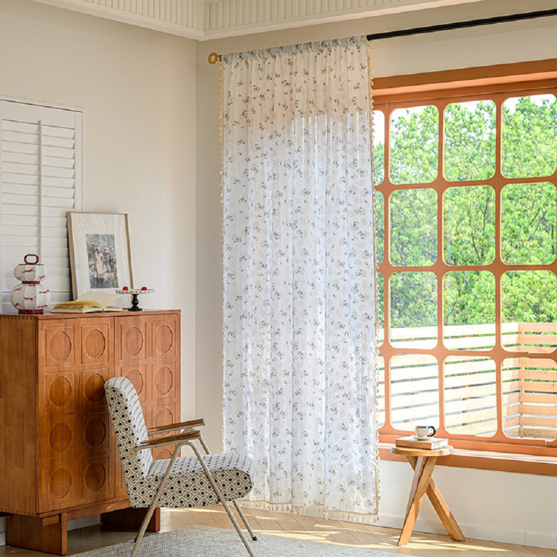 Boho Floral Curtains 2 Panels For Living Room, Bedroom Light Filtering Drapes Farmhouse Vintage Country French Rustic Tassels Pattern Rod Pocket Aesthetic Decor Window Treatments