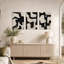 Ensemble de 3 toiles murales abstraites aux formes organiques noires et beiges-1518186712