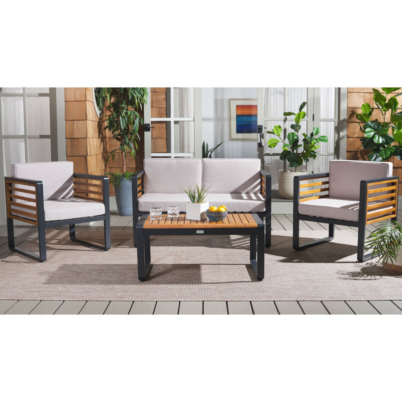 Gernulf 4-Piece Acacia Solid Wood and Steel Outdoor Seating Group, Beige