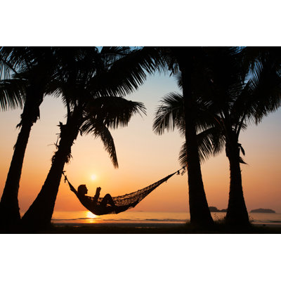 Woman In Hammock On The Beach - Wrapped Canvas Print
