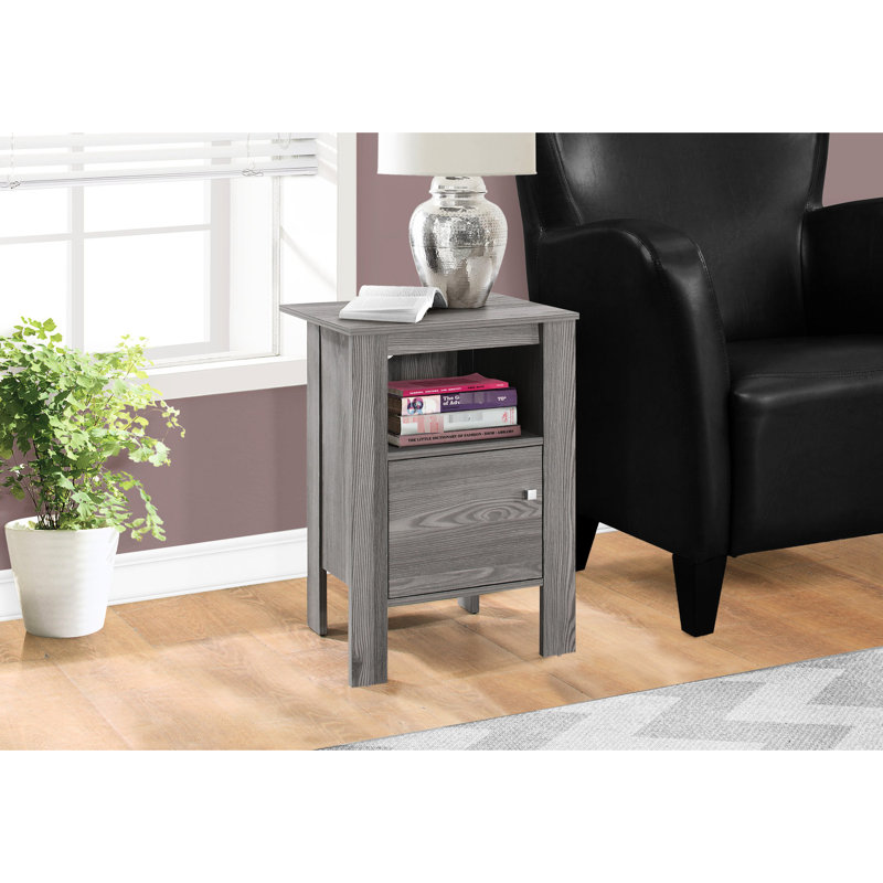 Table de chevet pratique en stratifié gris - Conception pratique avec accès aux tablettes ouvertes