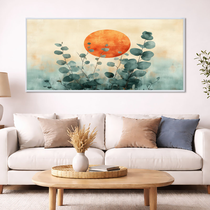 Art mural eucalyptus, toile botanique sauge, éclipse d'eucalyptus, H 28 po x l 60 po, Cadre flottant blanc