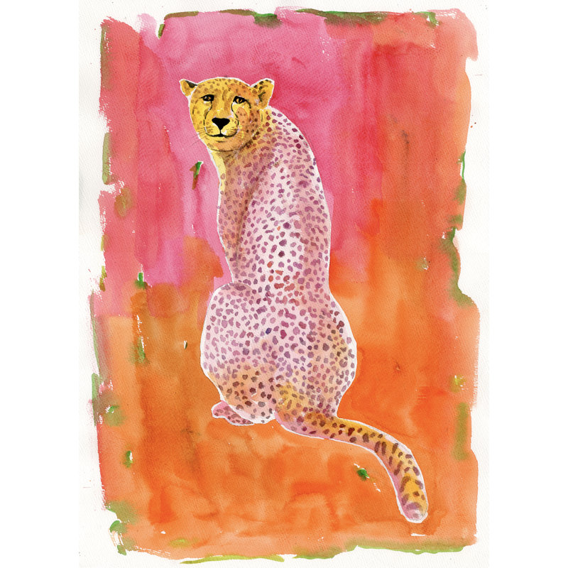 Aquarelle guépard I - peinture sur toile tendue, H 18 po x l 12 po