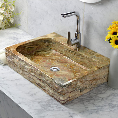 LITTLE TREE 15'' Natural Linen Stone Rectangular Bathroom Sink with Overflow