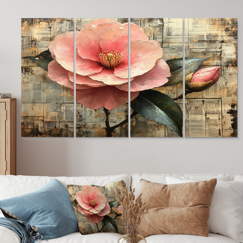 Ensemble de décorations murales Camellia rose et vert Winter Bloom II, H 28 po x l 48 po