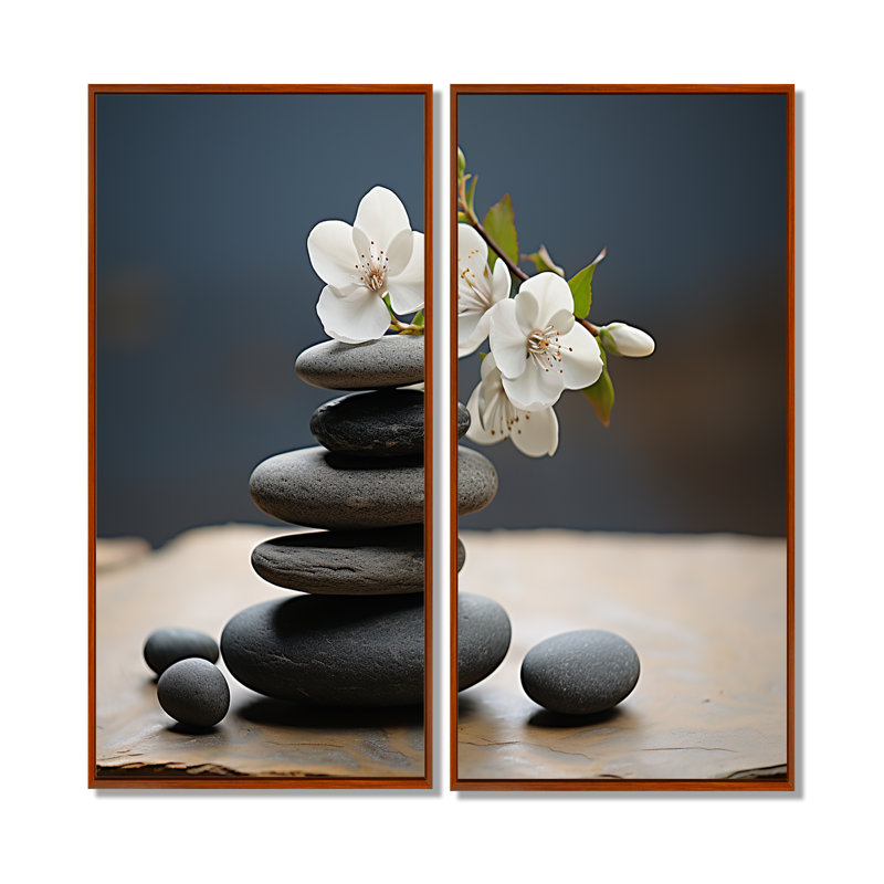 Art mural moderne sur toile Zen, H 20 po x l 24 po, Cadre flottant, Brun