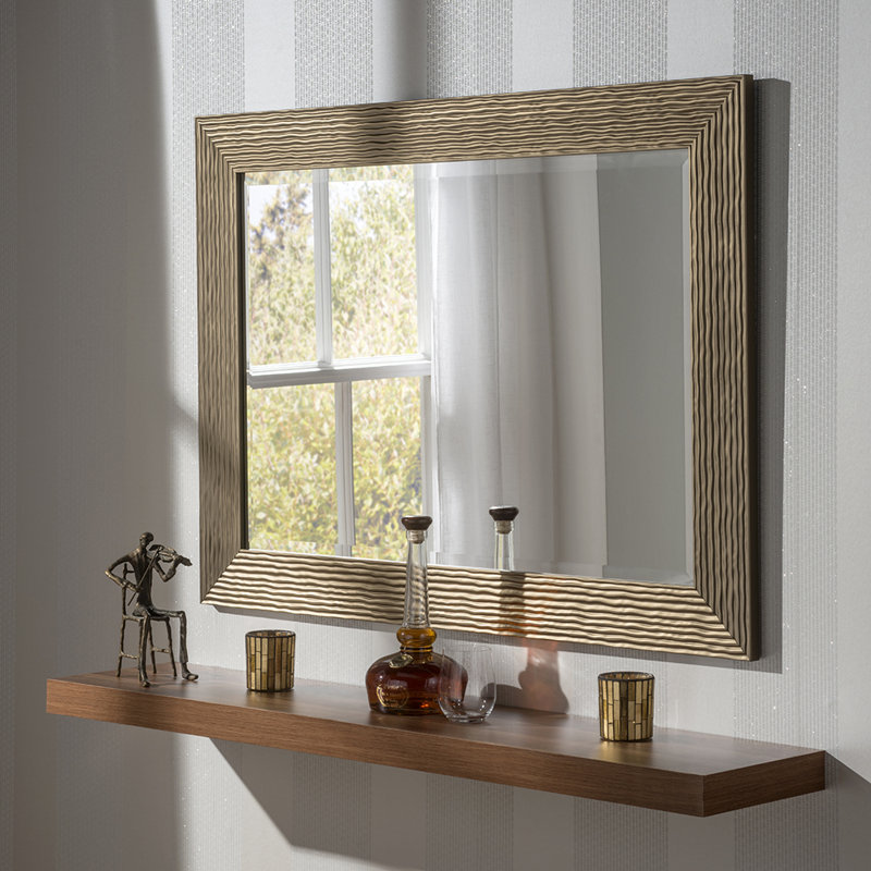 Madge Wavy Framed Wall Mounted Accent Mirror Bevelled, Gloss White, 46.5cm H x 57cm W