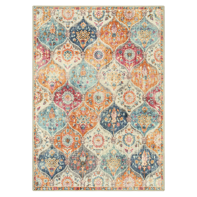 Violia Moroccan Bloom Medallion Area Rug – Plush Textured Accent with Non-Slip Backing, Rectangle 5' x 7'