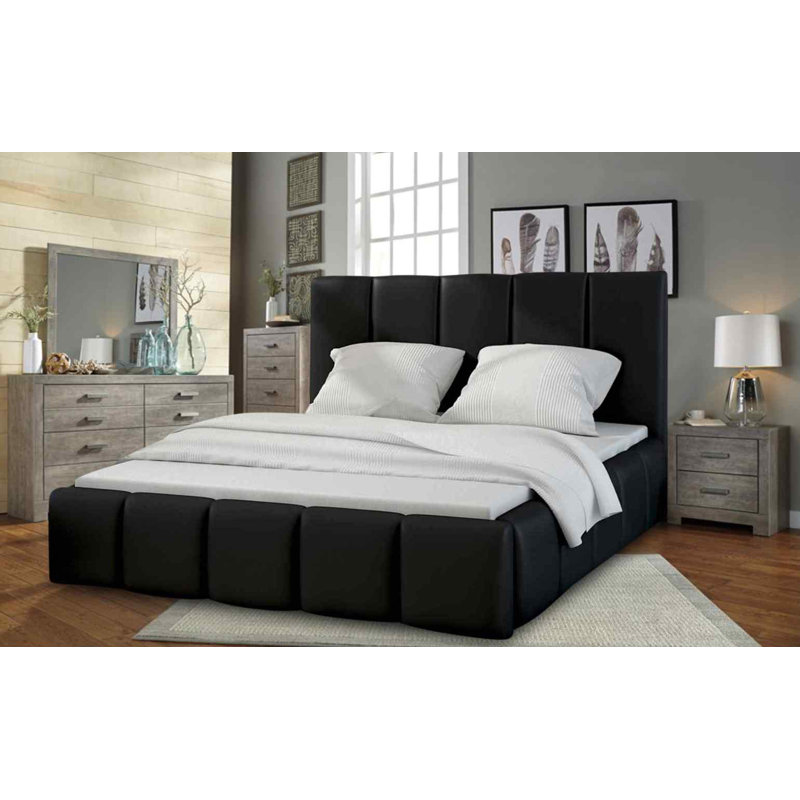 Upholstered Bed, Black, Single (3')