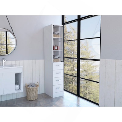 Preston Linen Cabinet, Three Shelves, Four Drawers