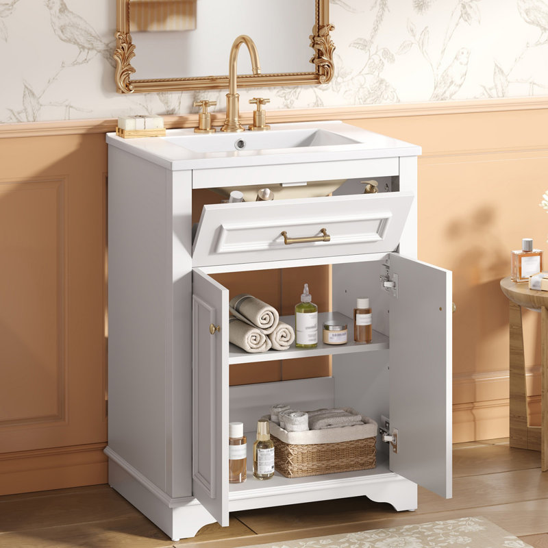 24" Classic Bathroom Vanity With Ceramic Sink Top, White