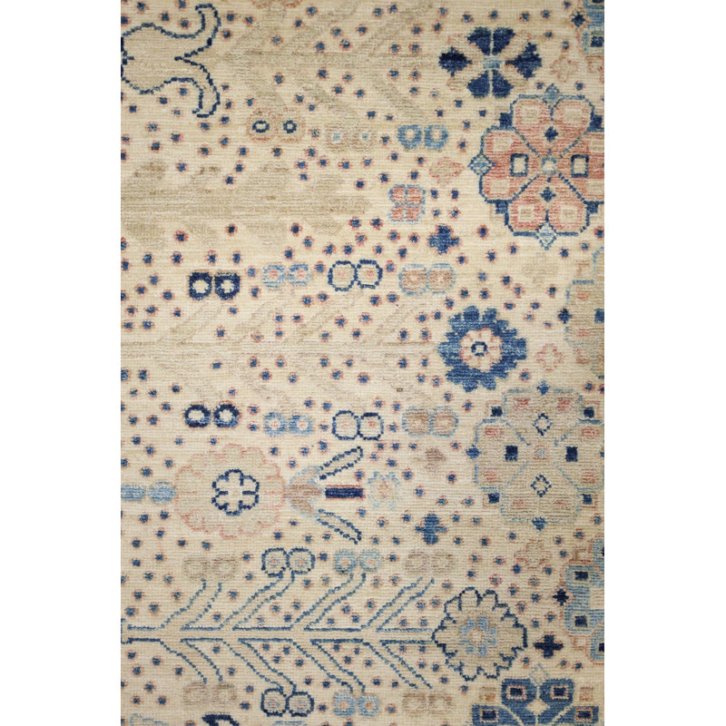 New Afghani Khotan Garden Wool On Cotton 12' X 14'10" Ivory