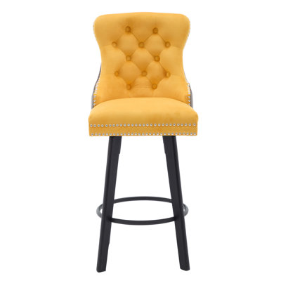 Modern  Swivel Bar Stools Velvet Barstools Button Tufted Bar Stools Rivet Trim Bar Stools