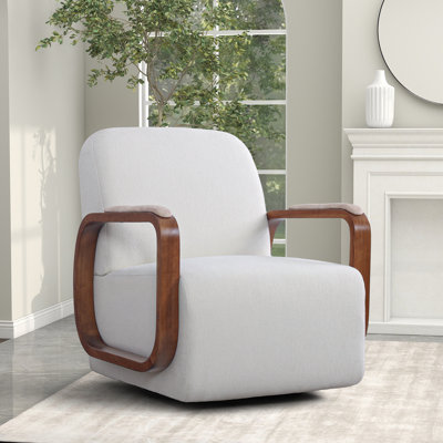 28.2"W  Upholstered Swivel Armchair 360° Swivel With Padded Solid Wood Armrests