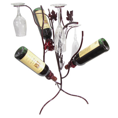 Grapevine 3 Bottle Tabletop Wine Bottle & Glass Rack