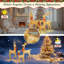 Ensemble de 3 décorations de Noël pour famille de rennes en or 3 lumières avec 210 lumières DEL