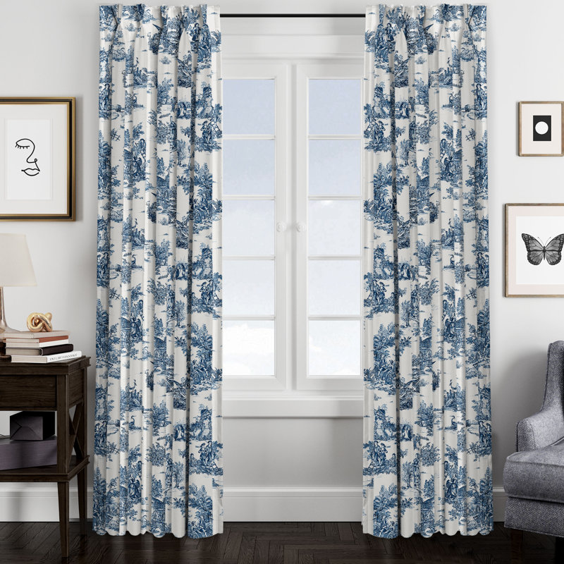 Rideau simple obscurcissant Toile De Jouy, Bleu, l 50 po x L 96 po