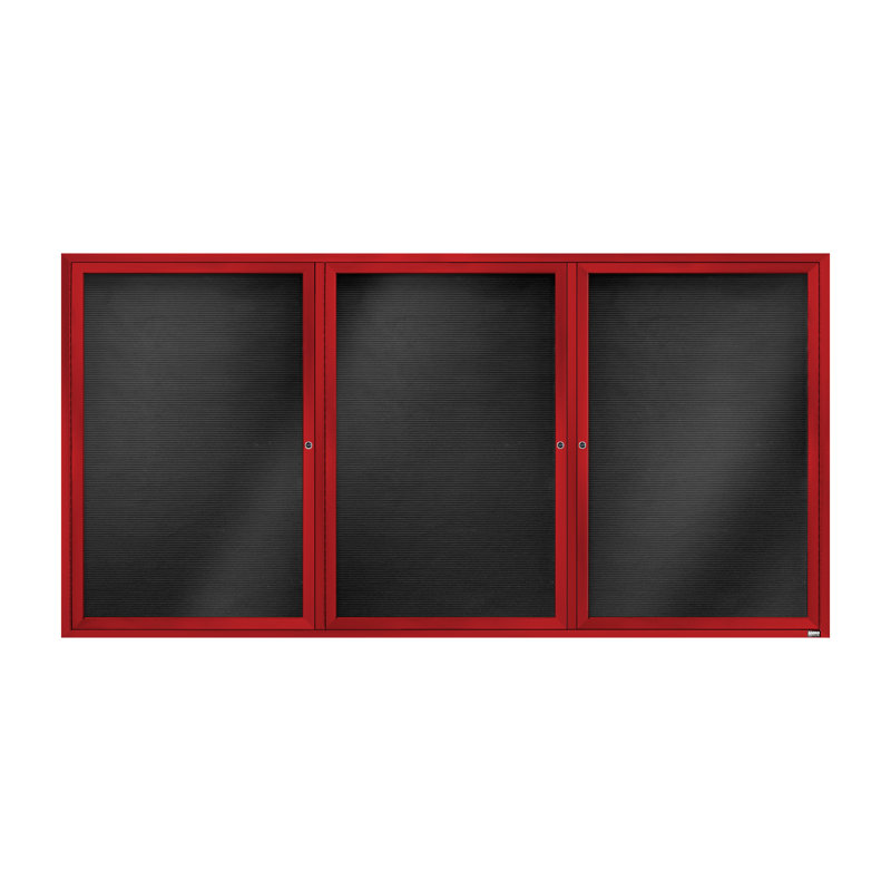 Tableau d'affichage mural fermé pour armoire d'annuaire, Rouge thermolaqué, Trois, H 48 po x l 96 po