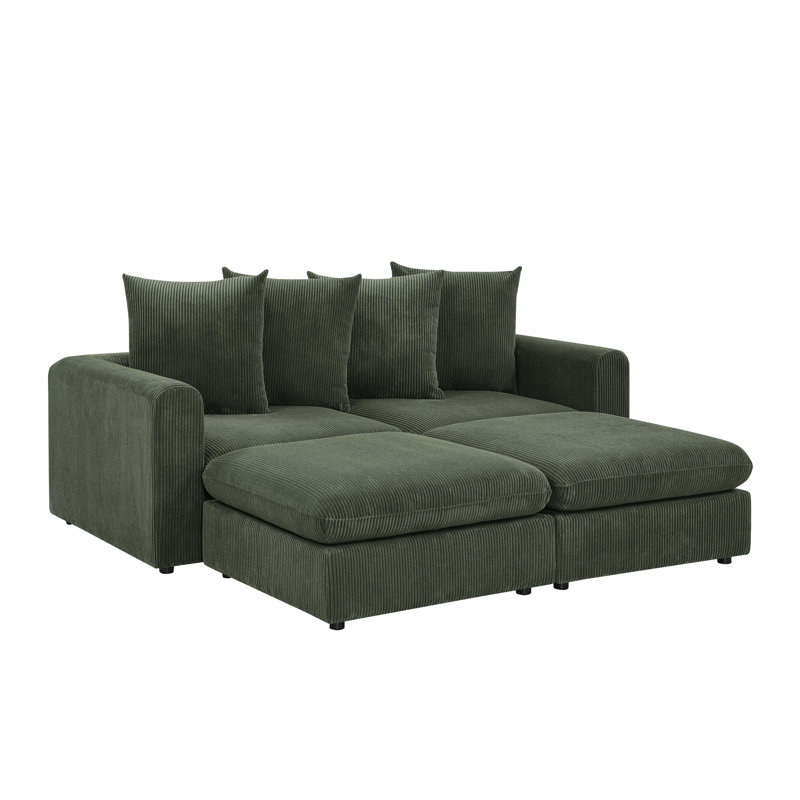 Canapé modulaire rembourré 4 pièces Bensu, Velours côtelé vert