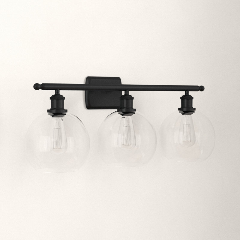 Baptista 3 - Light Dimmable Vanity Light, Matte Black, 6 Watt Vinage LED Bulb, Clear