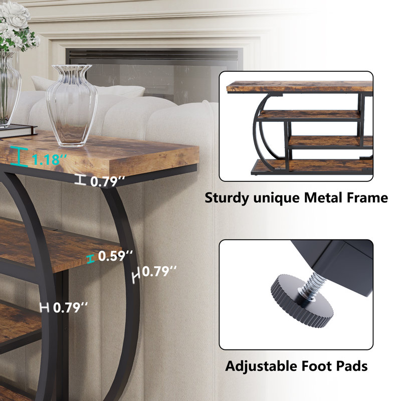 63 Inch Long Console Table Industrial Sofa Table Behind Couch Narrow Entryway Tables Living-Room Hallway Foyer Accent Table 4 Tier Display Shelves Metal Frame