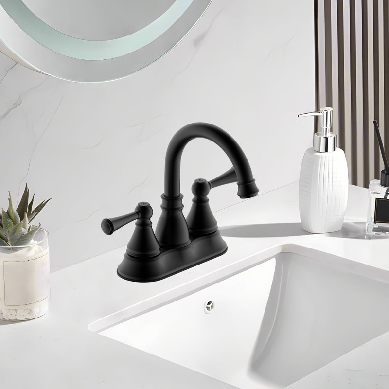 Robinet pour salle de bain à 2 poignées Derengge avec trop-plein en plastique Drian, Noir mat