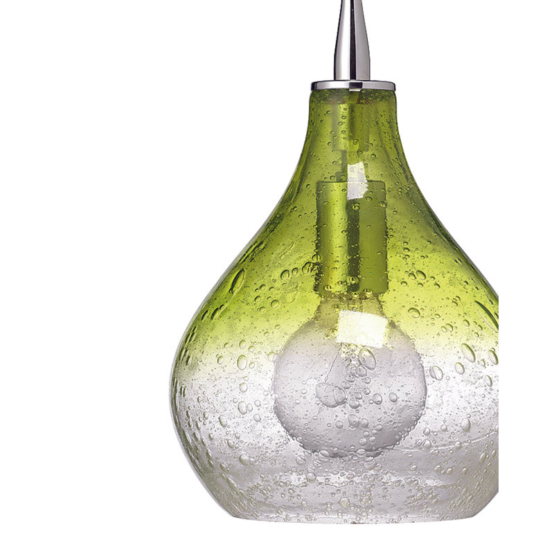 Small Aqua Seeded Glass Pendant Light with Silver Finish