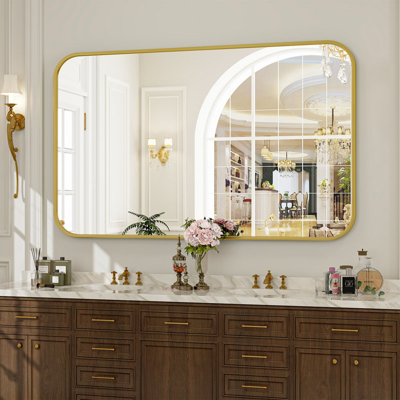 Odean Rectangle Metal Large Wall Mirror, Gold, 47" x 29"
