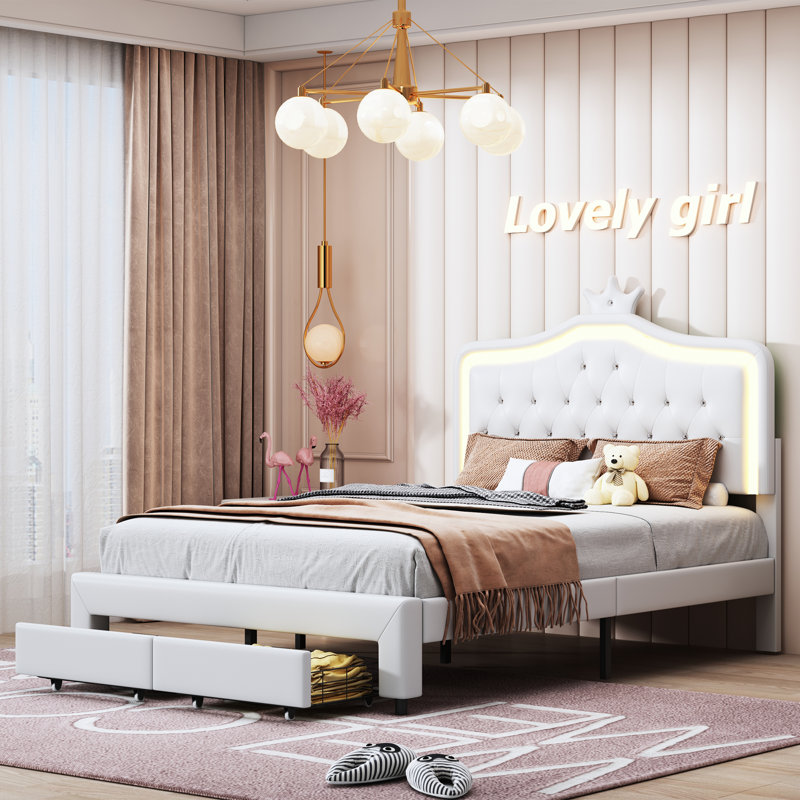 Upholstered Storage Bed, European Double (140 x 200 cm), White