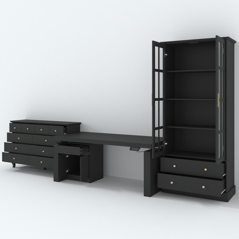 3 Piece Office Set 71'' H Height Adjustable Standing Desk With 31'' W Bookcase And 55'' W Dresser