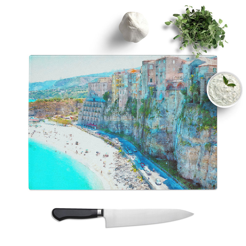 Tropea Beach in Italy Painting Chopping Board, 0.4cm H x 28.5cm W x 39cm L