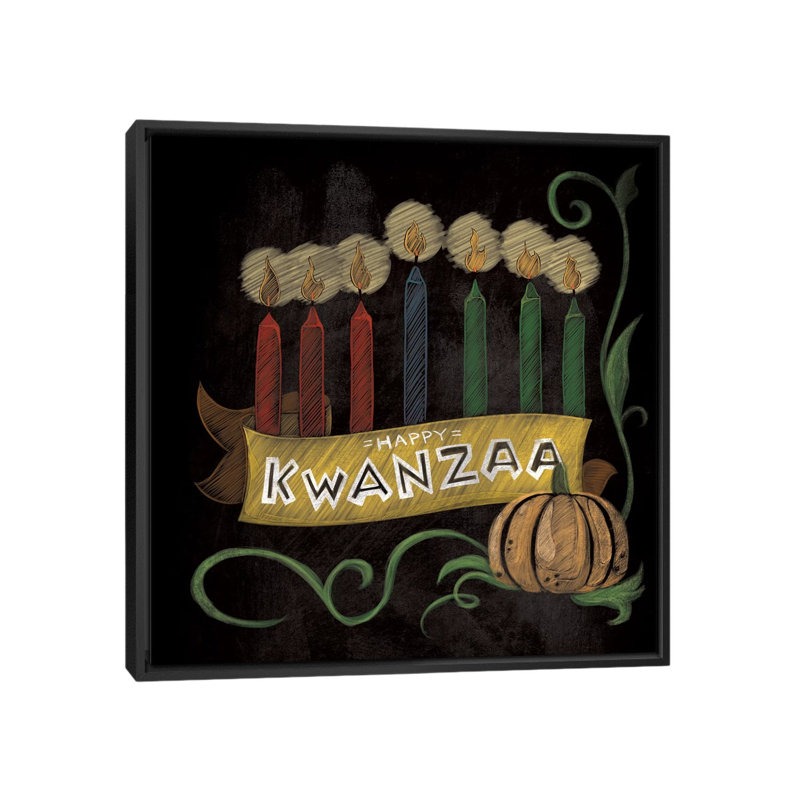 « happy kwanzaa », impression sur toile tendue, H 18 po x l 18 po x P 1,5 po, Toile encadrée noire, Pas de tapis