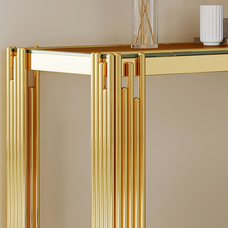 Console supérieure et inférieure en verre trempé à double couche et cadre en acier inoxydable à finition miroir