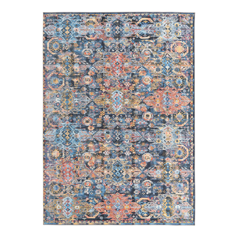 Tapis bleu marine Southwestern / Lodge, Rectangle 7 pi 7 po x 10 pi 6 po