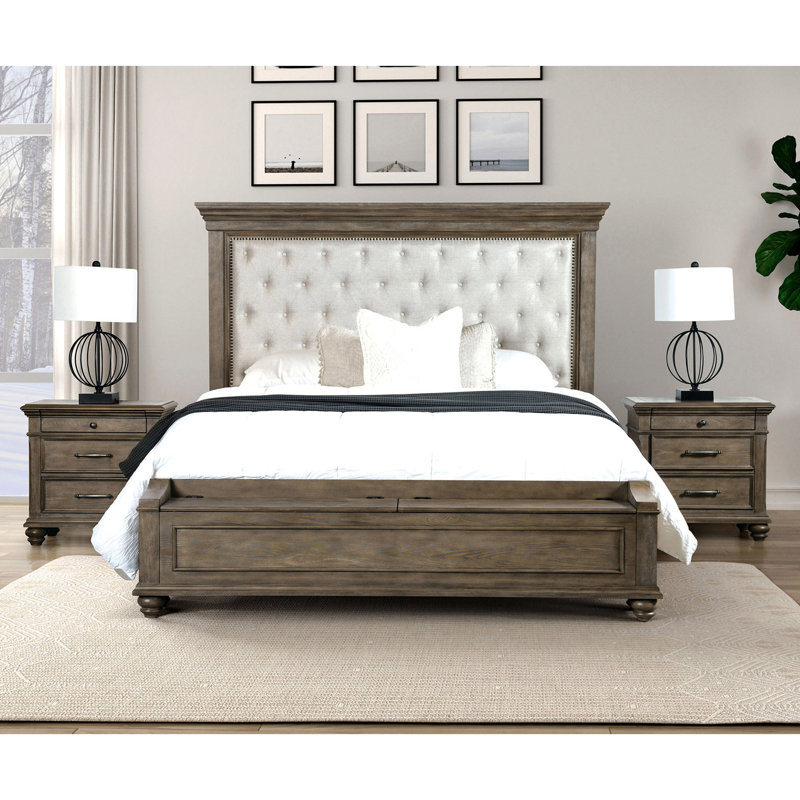 Ensemble de chambre à coucher 3 pièces Baillons (1 lit + 2 tables de chevet), 3 Pcs: Bed, 2 Nightstands, Très grand