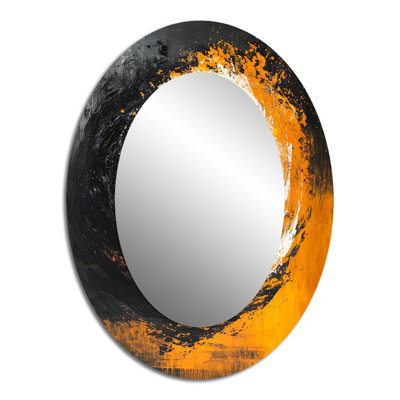 Yellow And Black Auroras Fractal Edge II - Black Modern Oval Wall Mirror