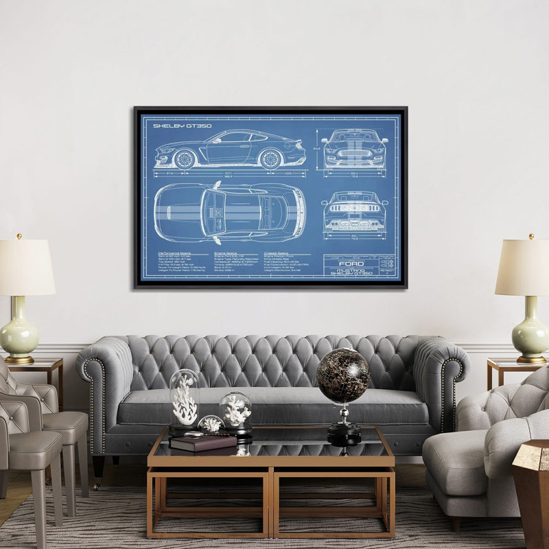 GT350 Shelby (2015-2019) Blueprint-impression de dessin, Pas de tapis, H 40 po x l 60 po x P 1,5 po