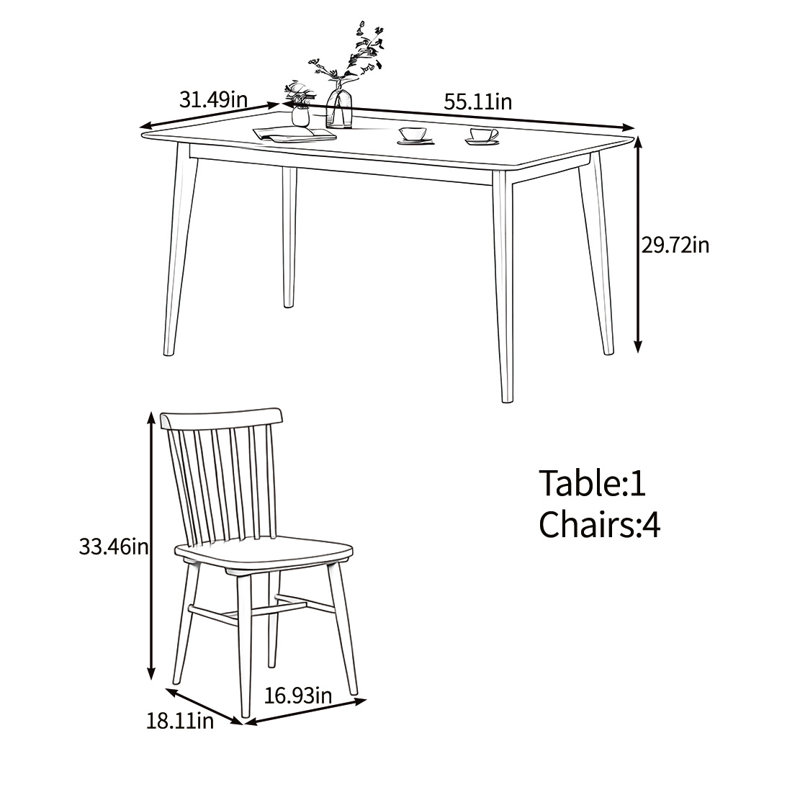 Elegant solid wood table set, 29.72"H x 55.11"L x 31.49"W