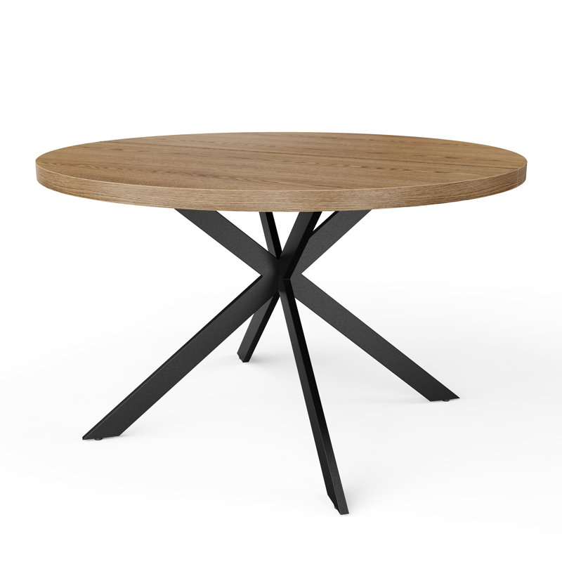 47" Round Wood Dining Table with Cross Base and Solid Wood Oak Veneer