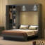 Lit mural pleine grandeur de couleur grise avec tablettes, garde-robe et lumières à DEL, support pour matelas de 8 à 10 pouces gris avec maison pratique et fonctionnelle