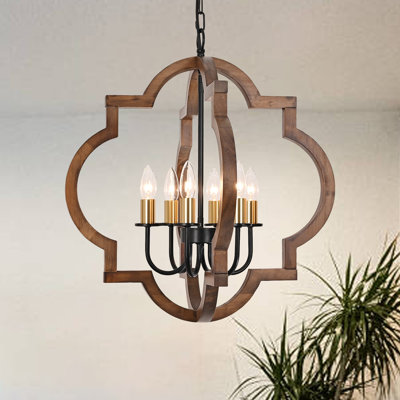 Lustre géométrique en bois à 6 lumières de style maison de campagne Jacqueline 21,65 po