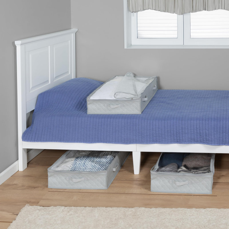 3-Pack Under Bed Fabric Storage Container Bags For Clothes & Blankets With Window And Handles, 34 X 17.9 X 5.9 Inches, Grey