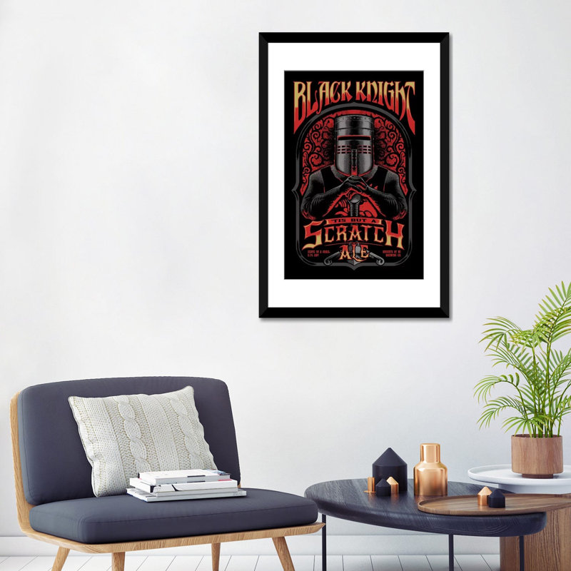 « black knight ale », impression sur toile, H 24 po x l 16 po x P 1 po, Papier d'art encadré noir, Blanc