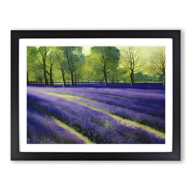 Bluebell Field Watercolour Vol.3 - Single Picture Frame Print, 46cm H x 64cm W x 2cm D, Black Framed