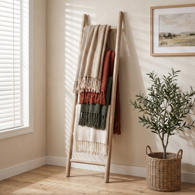 Échelle à couvertures, étagère décorative rustique en bois massif de 193 cm (76 po), style campagnard, pour présenter couvertures et serviettes, grain de bois apparent, montage facile