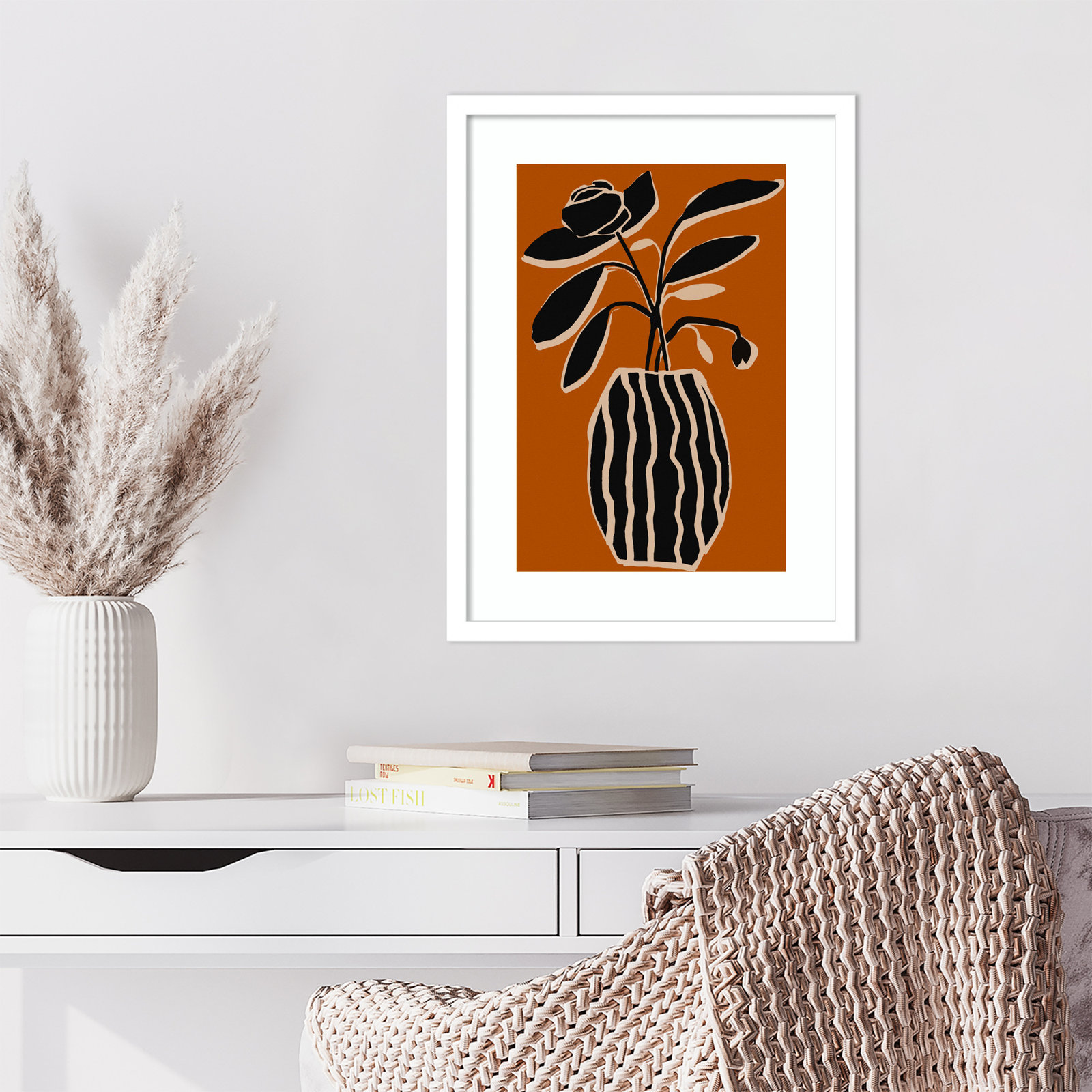 Ochre Still Life No 5 by Treechild, 21" H x 16" W x 1" D, White Framed