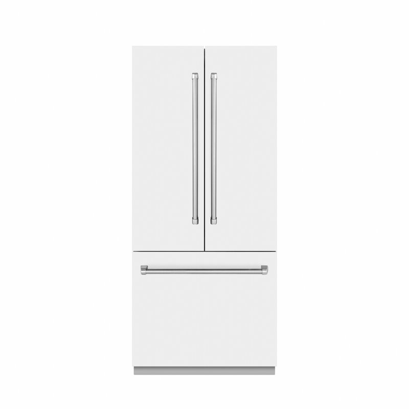 ZLINE 36 in. French Door Built-In Refrigerator in DuraSnow Steel with Stainless Steel Interior, White Matte