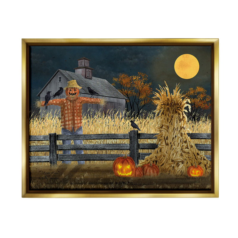 "Scarecrow Farm Landscape" par Billy Jacobs sur toile, Cadre flottant métallique doré, H 17 po x l 21 po