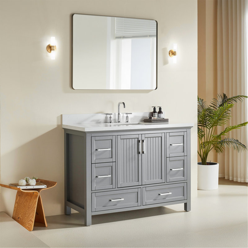 Ensemble de meuble-lavabo autoportant 48 po avec 2 poignées entièrement assemblé